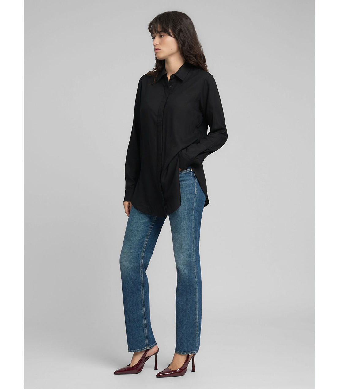 ストレートフィットロングシャツ 詳細画像 ブラック 4